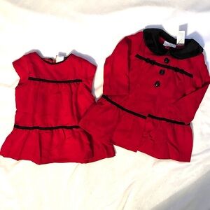 Vintage Little Bitty Baby Girls 2pc Set Dress & Overcoat Jacket 12M red black